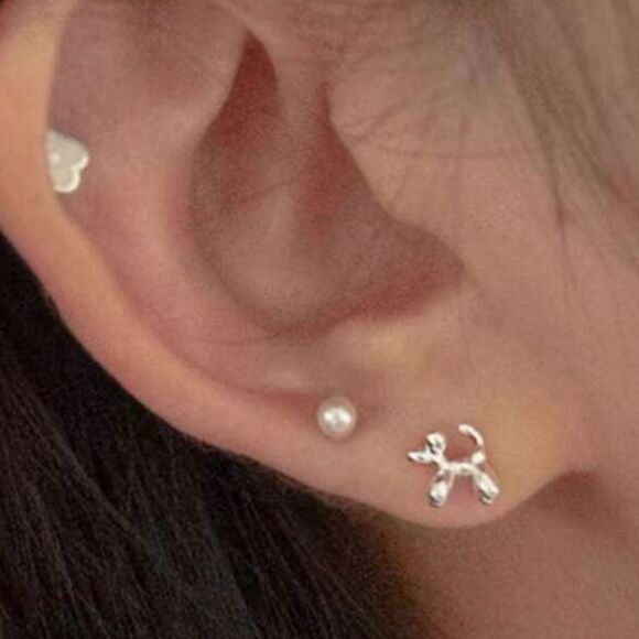 Gold Balloon Dog Earrings M466 - Picture 2 of 3